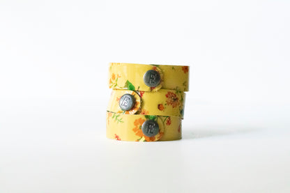 Leather Bracelet / Slim Cuff / Autumn Botanical