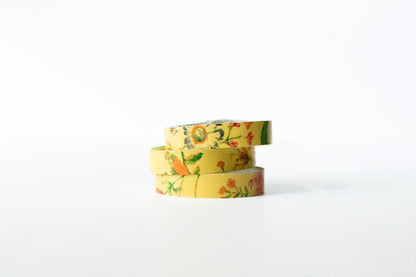 Leather Bracelet / Skinny Slim Cuff / Autumn Botanical