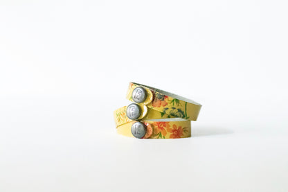 Leather Bracelet / Skinny Slim Cuff / Autumn Botanical