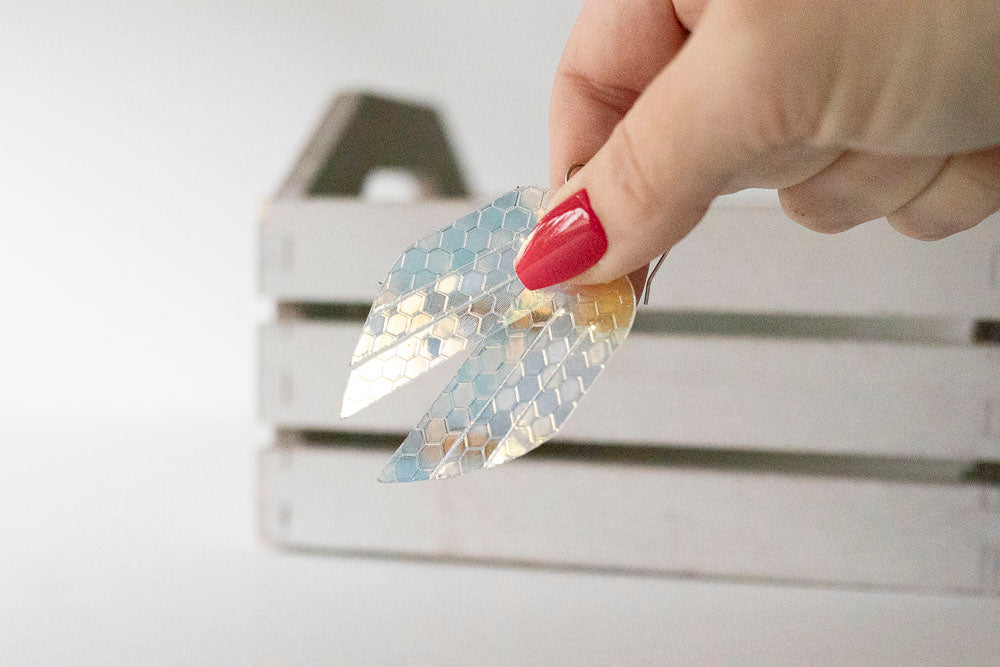 Leather Earrings / Mini Fringe / Honeycomb Prism Jelly