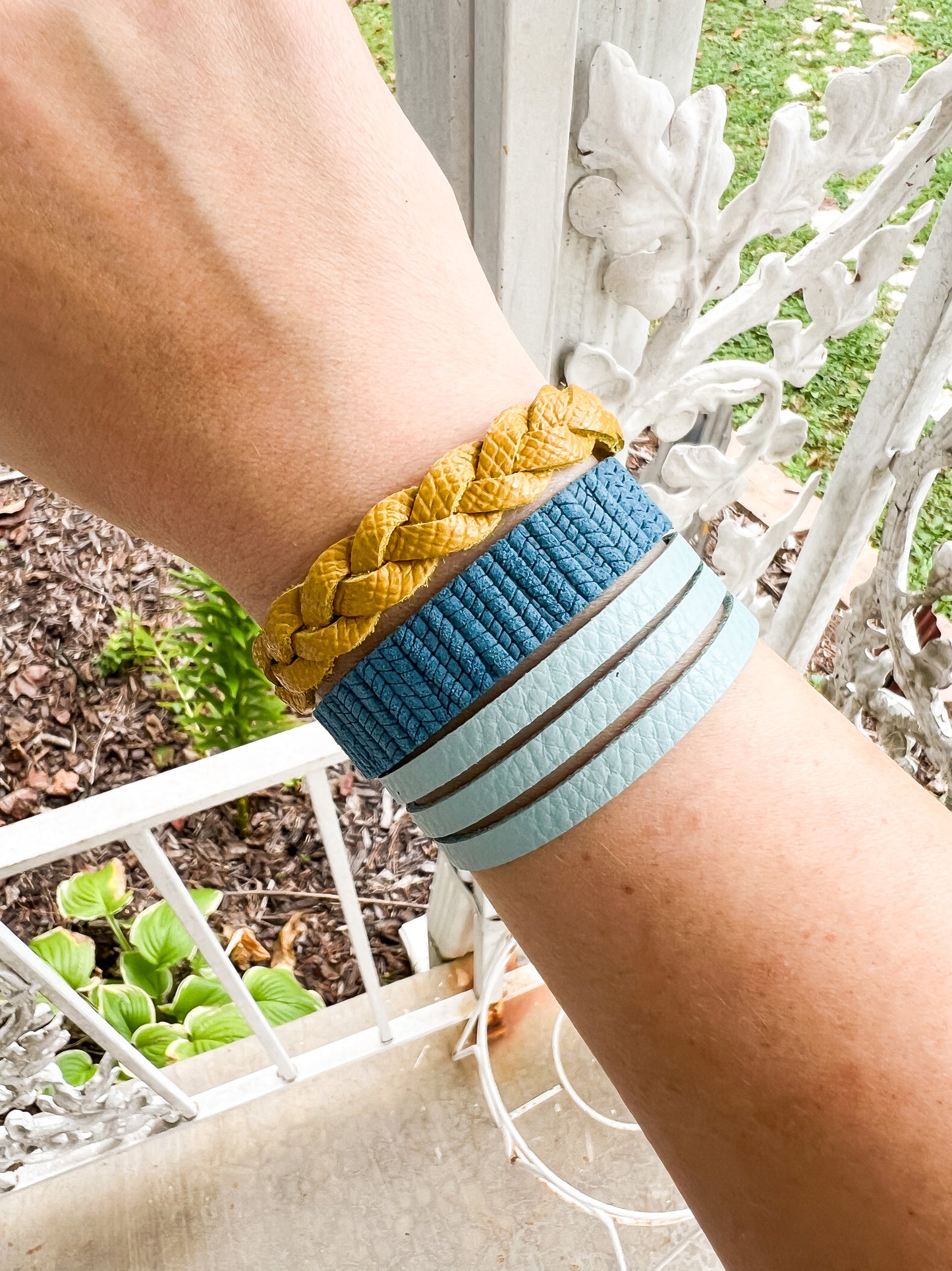 Leather Bracelet / Ultra Skinny Sliced Cuff / Windy Sky