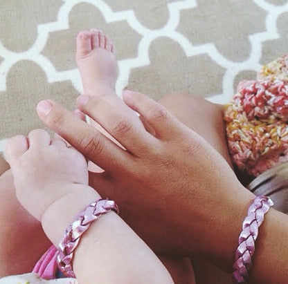 Braided Leather Bracelet / Pink Sapphire Shimmer