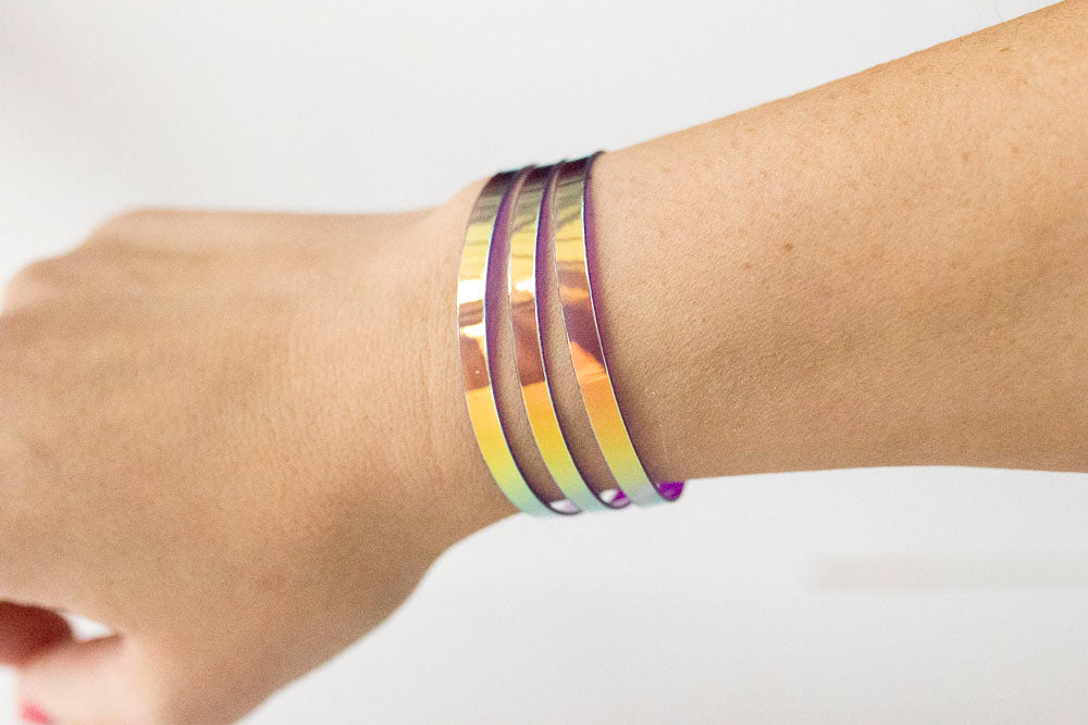 Leather Bracelet / Ultra Skinny Sliced Cuff / Ube Jelly