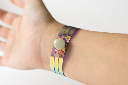 Leather Bracelet / Ultra Skinny Sliced Cuff / Ube Jelly