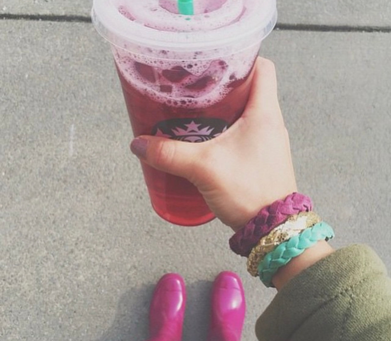 Braided Leather Bracelet / Pink Cherries