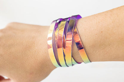 Leather Bracelet / Skinny Sliced Wrap Cuff / Ube Jelly