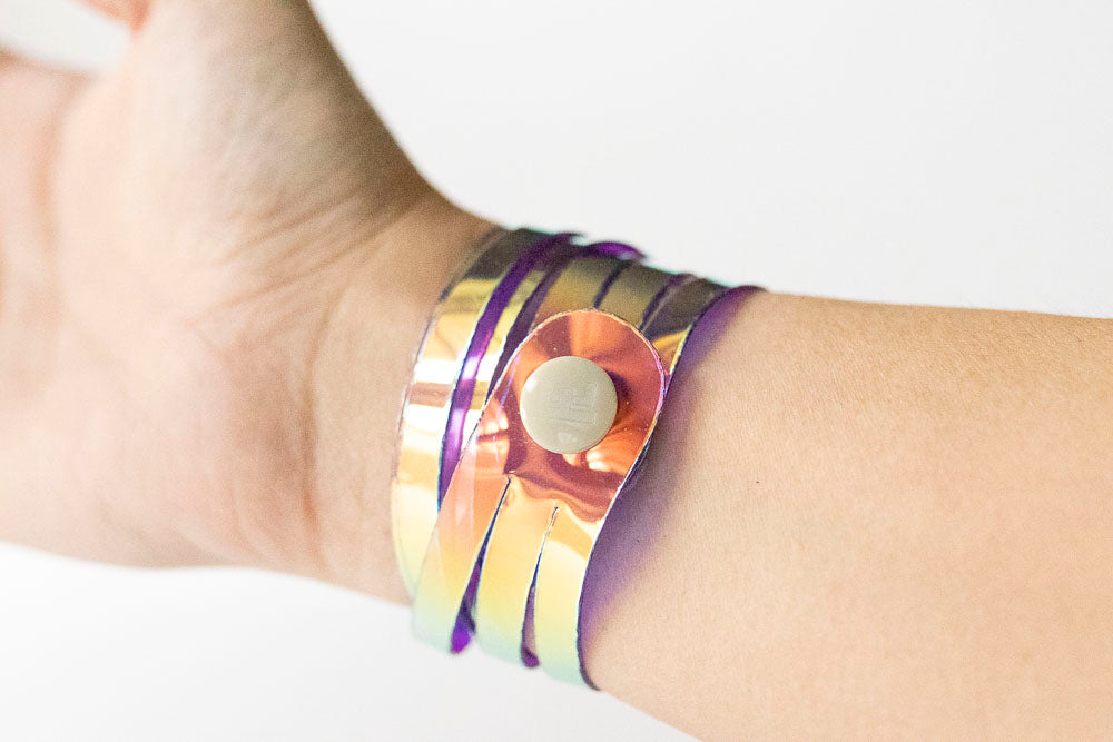 Leather Bracelet / Skinny Sliced Wrap Cuff / Ube Jelly