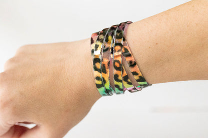 Leather Bracelet / Skinny Sliced Wrap Cuff / Party Animal Jelly