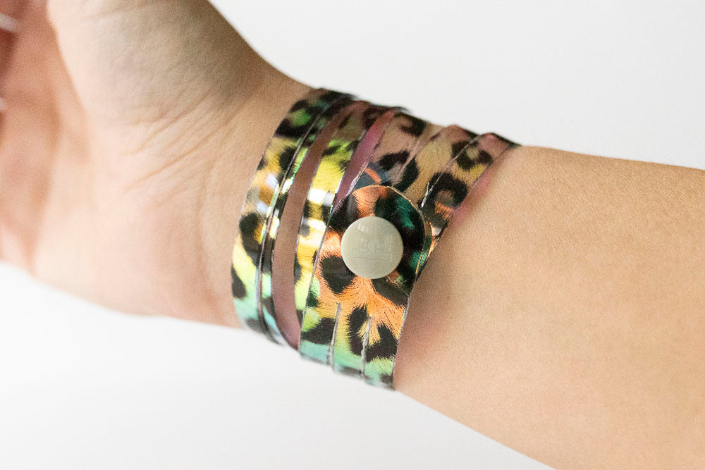 Leather Bracelet / Skinny Sliced Wrap Cuff / Party Animal Jelly