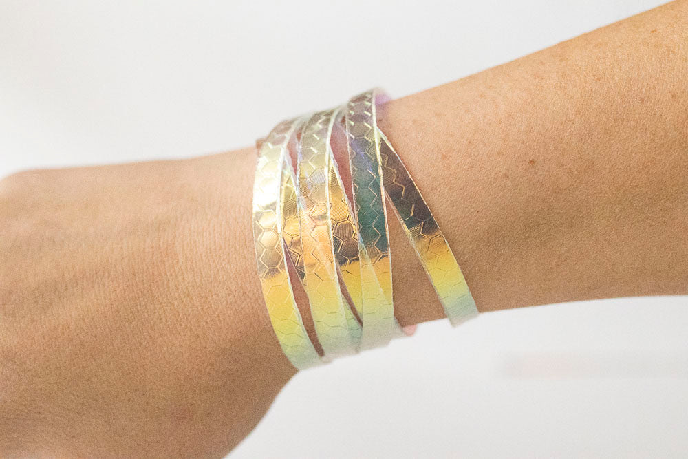 Leather Bracelet / Skinny Sliced Wrap Cuff / Honeycomb Prism Jelly