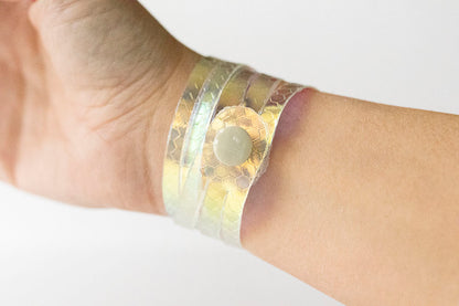 Leather Bracelet / Skinny Sliced Wrap Cuff / Honeycomb Prism Jelly