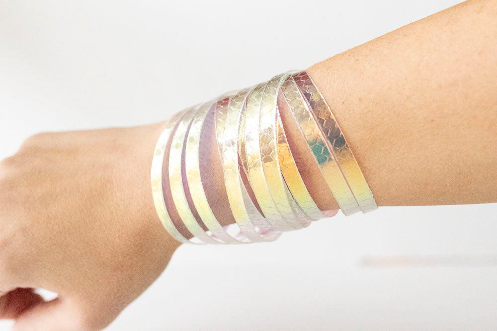 Leather Bracelet / Original Sliced Wrap Cuff / Honeycomb Prism Jelly