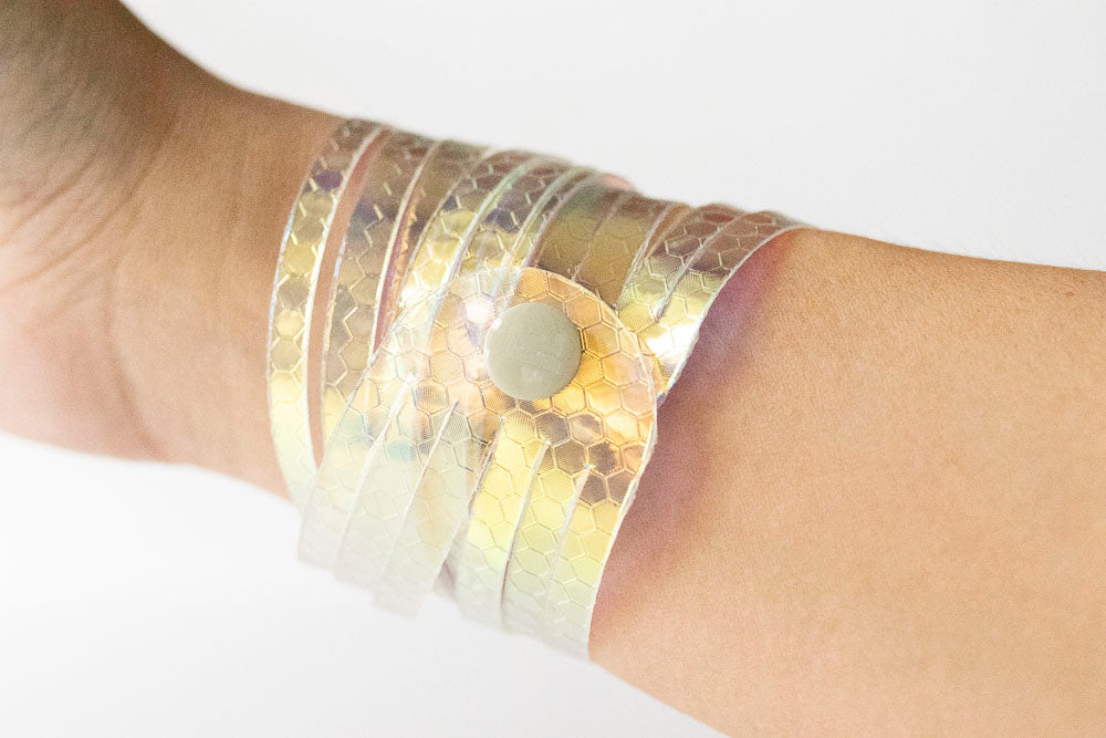 Leather Bracelet / Original Sliced Wrap Cuff / Honeycomb Prism Jelly