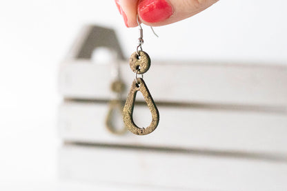 Leather Earrings / Hollow Droplets / Antique Pyrite