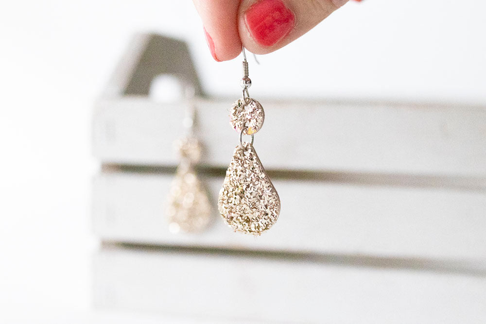 Leather Earrings / Droplets / Chunky Glitter