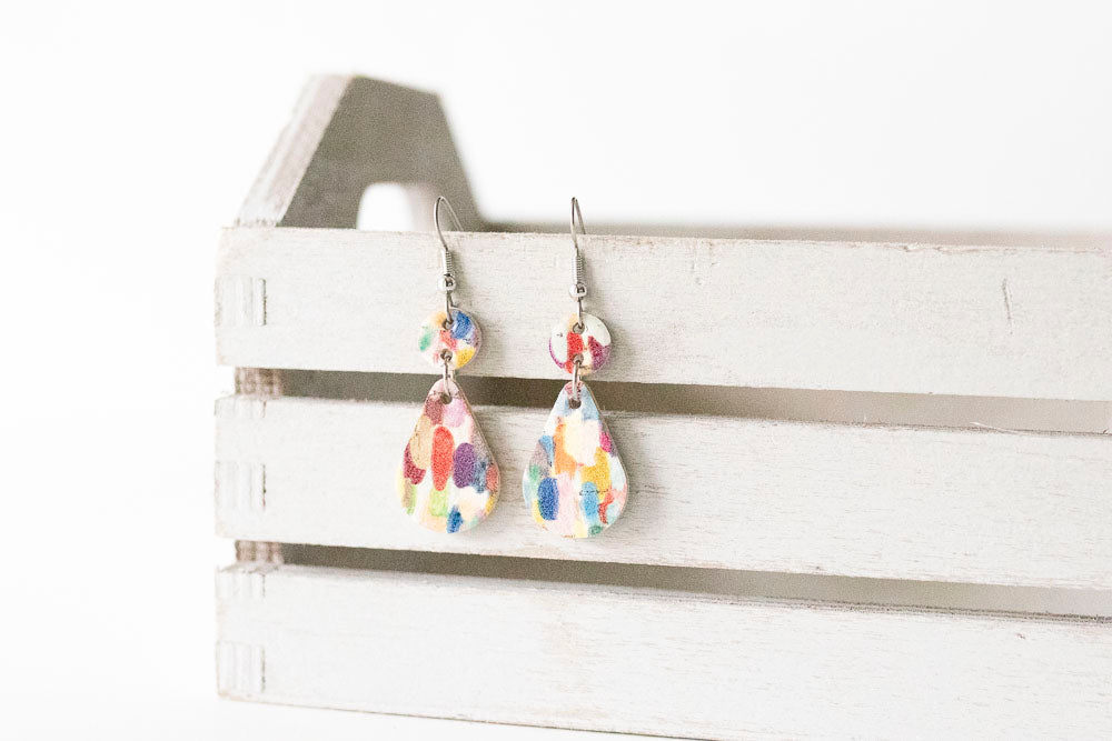 Leather Earrings / Droplets / Painted Waters Cork