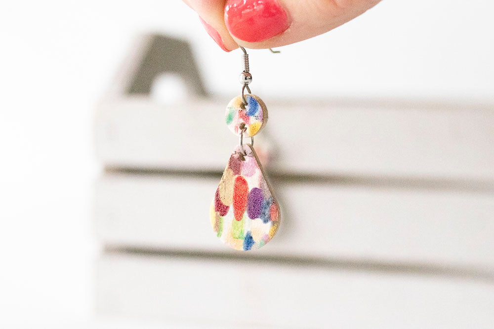 Leather Earrings / Droplets / Painted Waters Cork