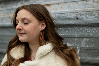 Leather Earrings / Hollow Droplets / Antique Pyrite