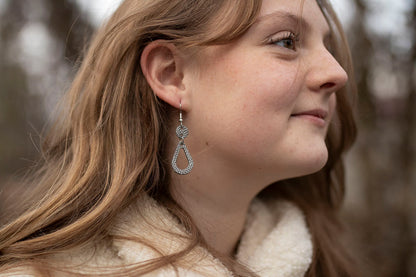 Leather Earrings / Hollow Droplets / Antique Pyrite