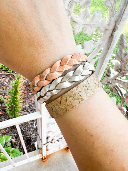 Leather Bracelet / Skinny Slim Cuff / Gold Flake Cork