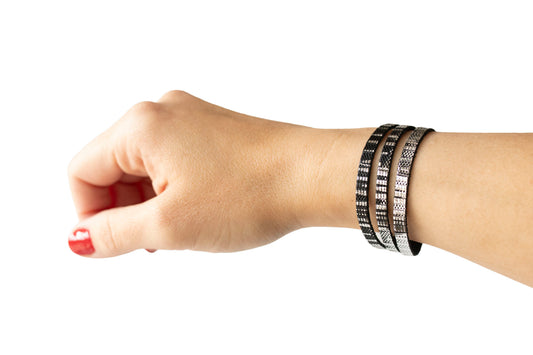 Leather Bracelet / Ultra Skinny Sliced Cuff / Moonlight Deco