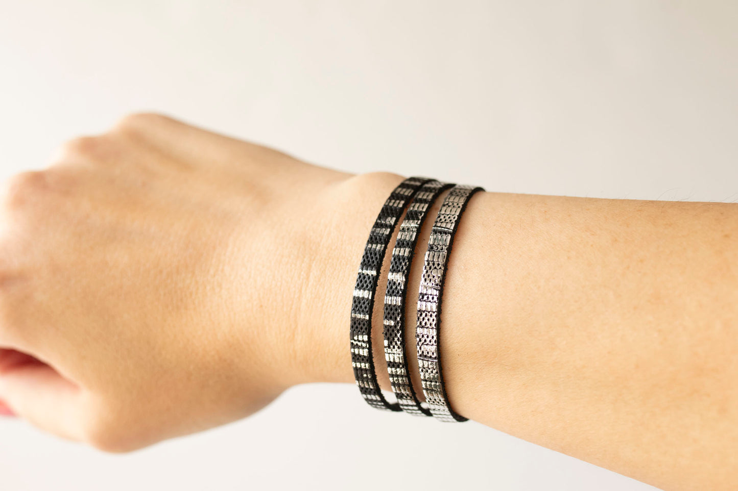 Leather Bracelet / Ultra Skinny Sliced Cuff / Moonlight Deco