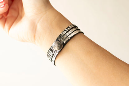 Leather Bracelet / Ultra Skinny Sliced Cuff / Moonlight Deco