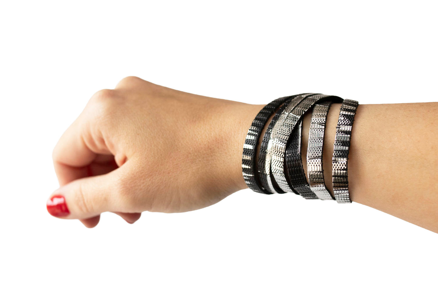 Leather Bracelet / Skinny Sliced Wrap Cuff / Moonlight Deco