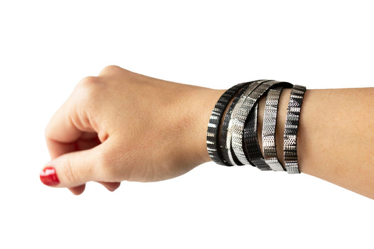 Leather Bracelet / Skinny Sliced Wrap Cuff / Moonlight Deco