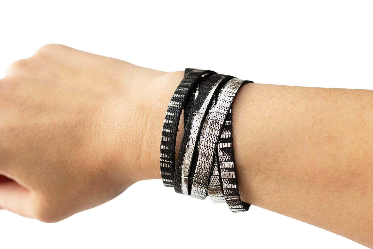 Leather Bracelet / Skinny Sliced Wrap Cuff / Moonlight Deco