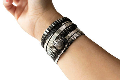 Leather Bracelet / Skinny Sliced Wrap Cuff / Moonlight Deco