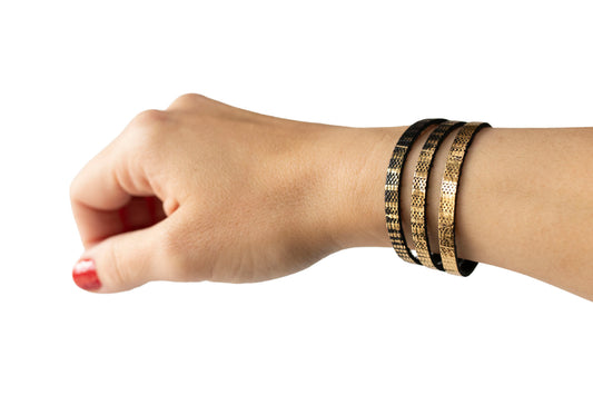 Leather Bracelet / Ultra Skinny Sliced Cuff / Empire Gold