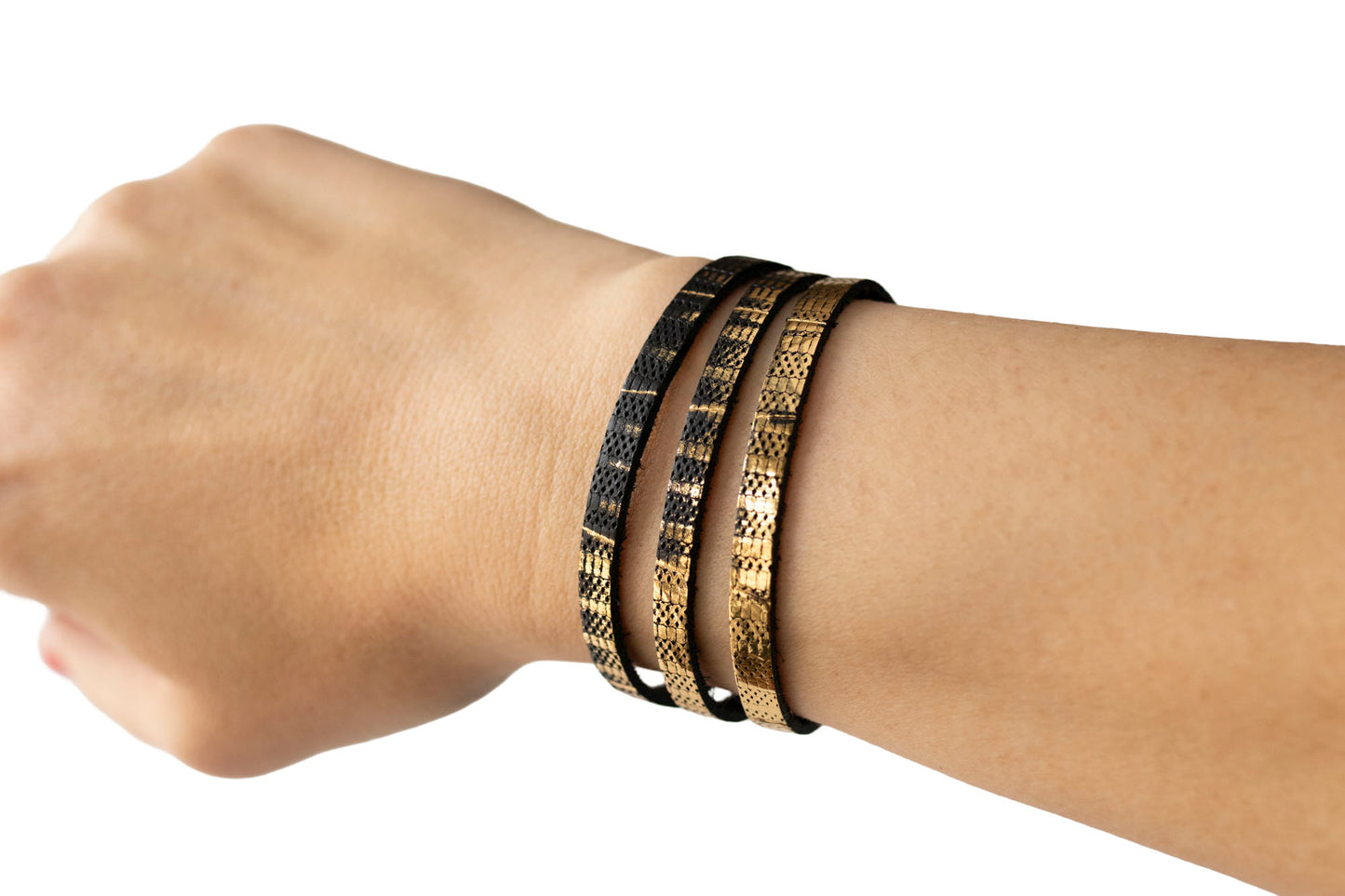 Leather Bracelet / Ultra Skinny Sliced Cuff / Empire Gold