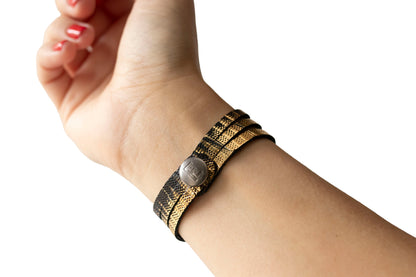 Leather Bracelet / Ultra Skinny Sliced Cuff / Empire Gold