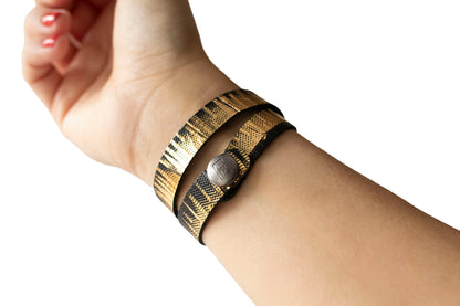 Leather Bracelet / Slim Wrap Cuff / Empire Gold