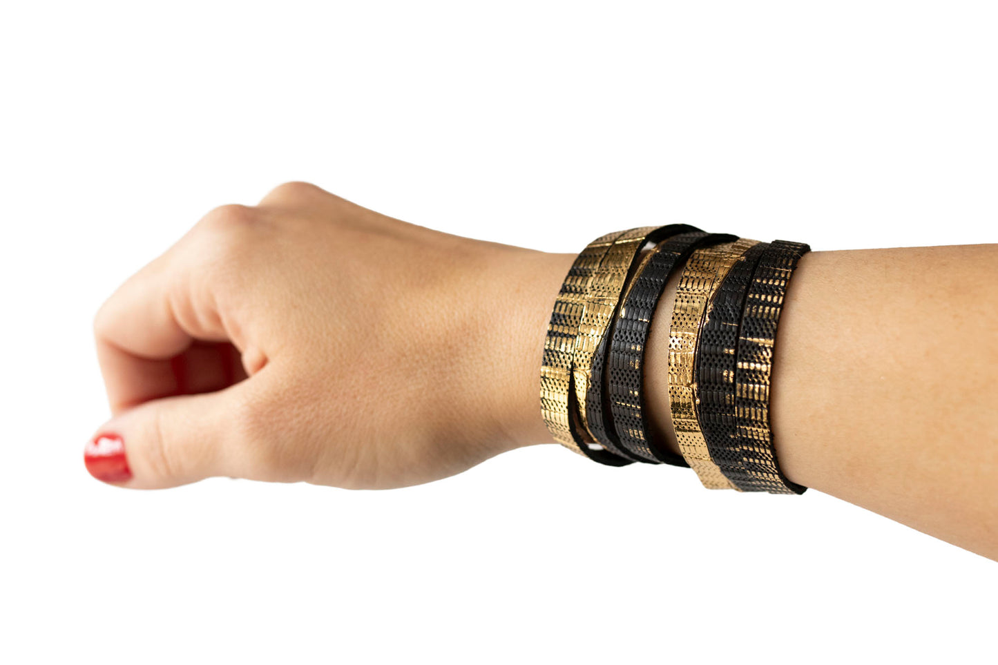 Leather Bracelet / Skinny Sliced Wrap Cuff / Empire Gold