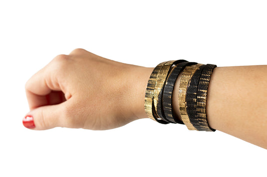 Leather Bracelet / Skinny Sliced Wrap Cuff / Empire Gold