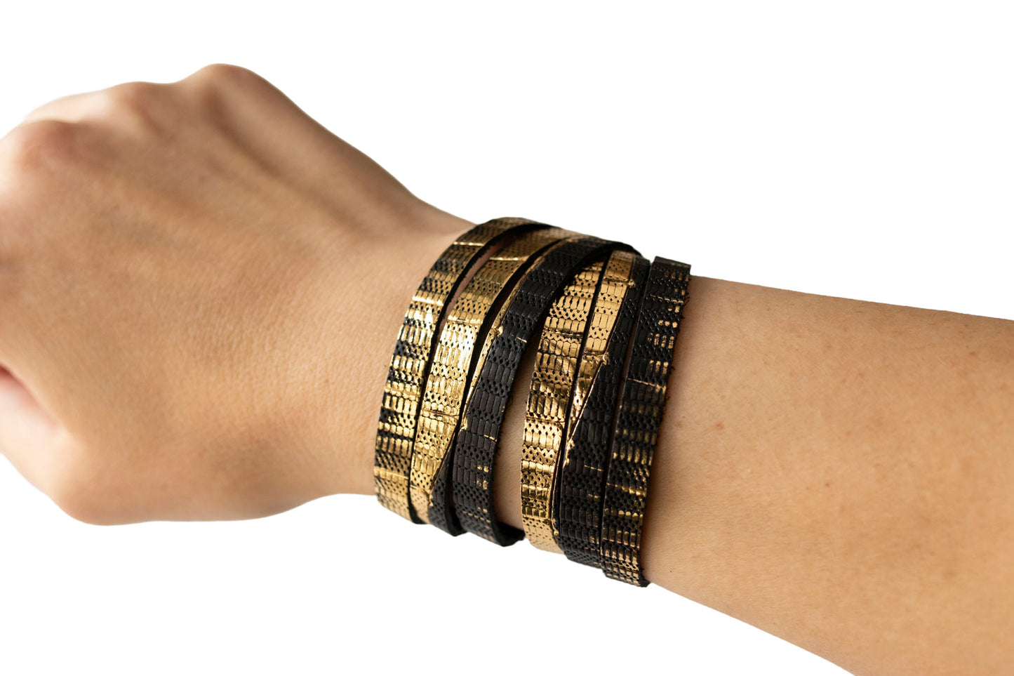 Leather Bracelet / Skinny Sliced Wrap Cuff / Empire Gold