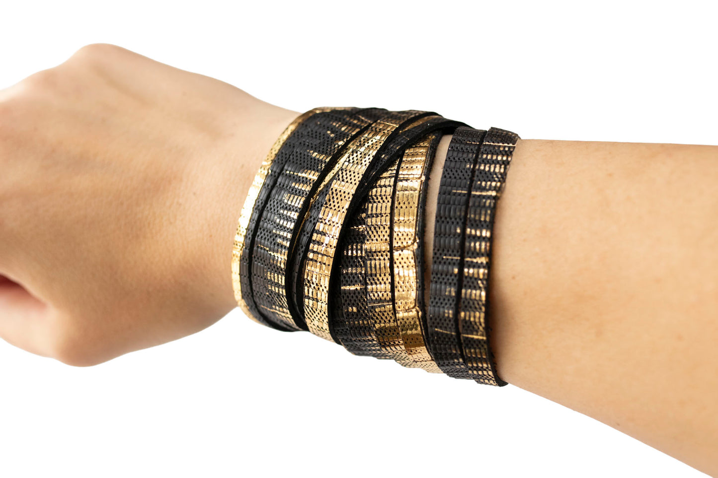 Leather Bracelet / Original Sliced Wrap Cuff / Empire Gold