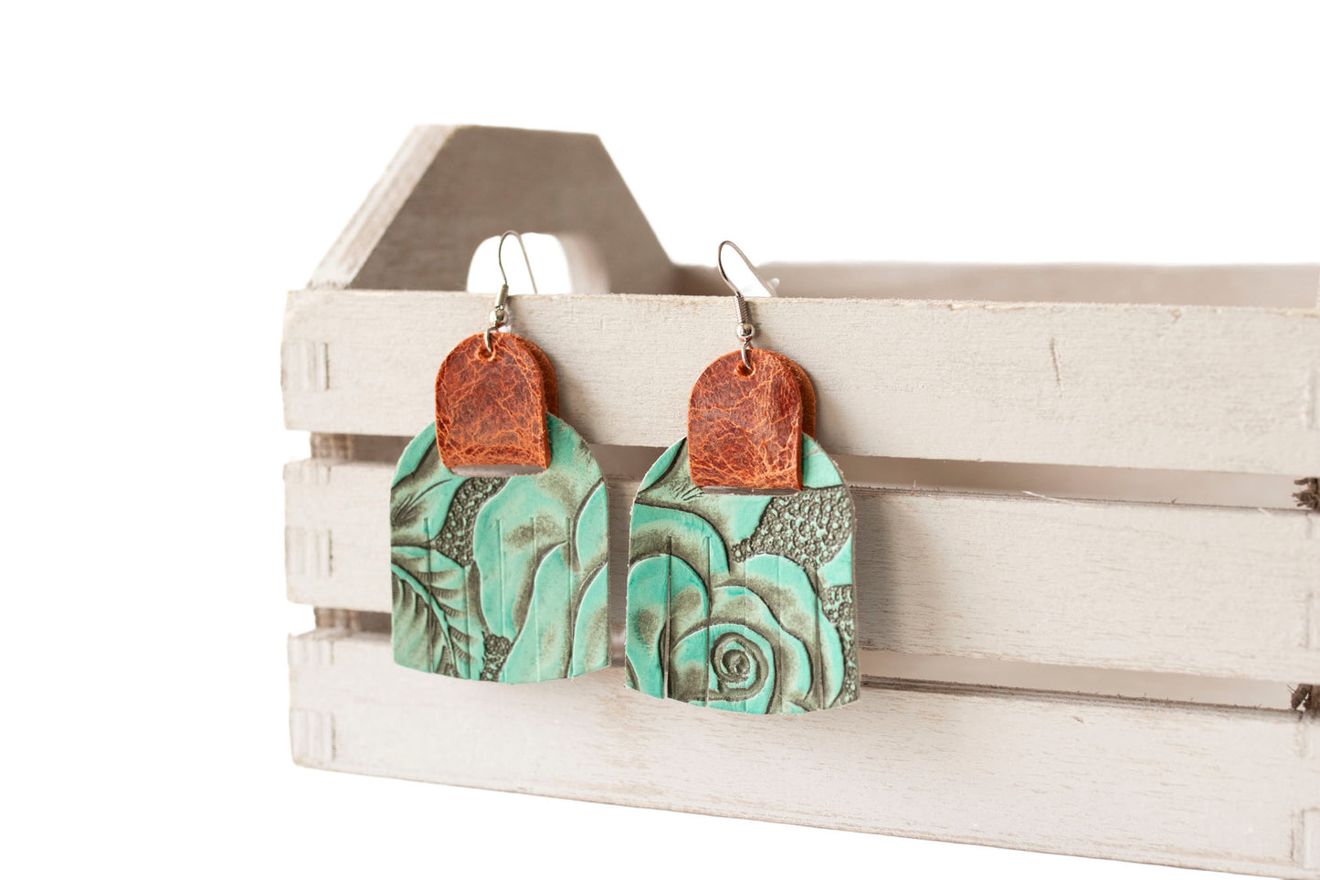 Leather Earrings / Fringies / Turquoise Prairie & Vintage Brown