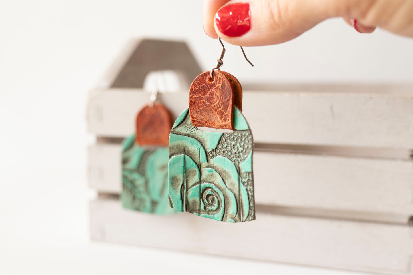 Leather Earrings / Fringies / Turquoise Prairie & Vintage Brown