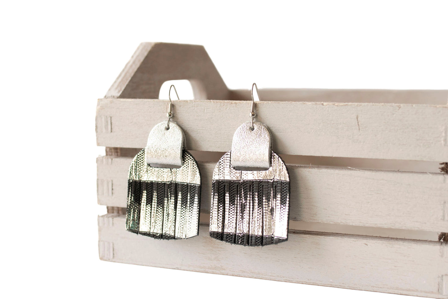 Leather Earrings / Fringies / Moonlight Deco & Shiny Silver