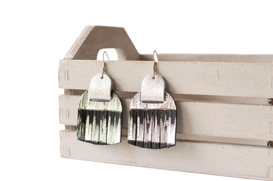Leather Earrings / Fringies / Moonlight Deco & Shiny Silver