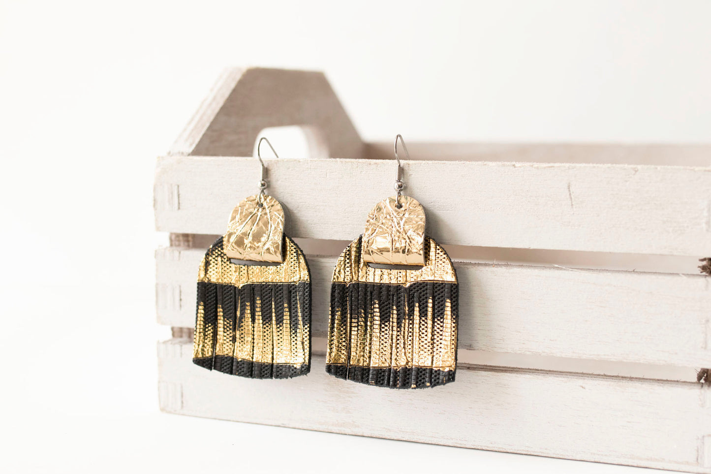 Leather Earrings / Fringies / Empire Gold & Gold Foil