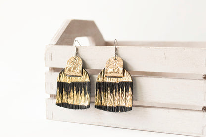 Leather Earrings / Fringies / Empire Gold & Gold Foil