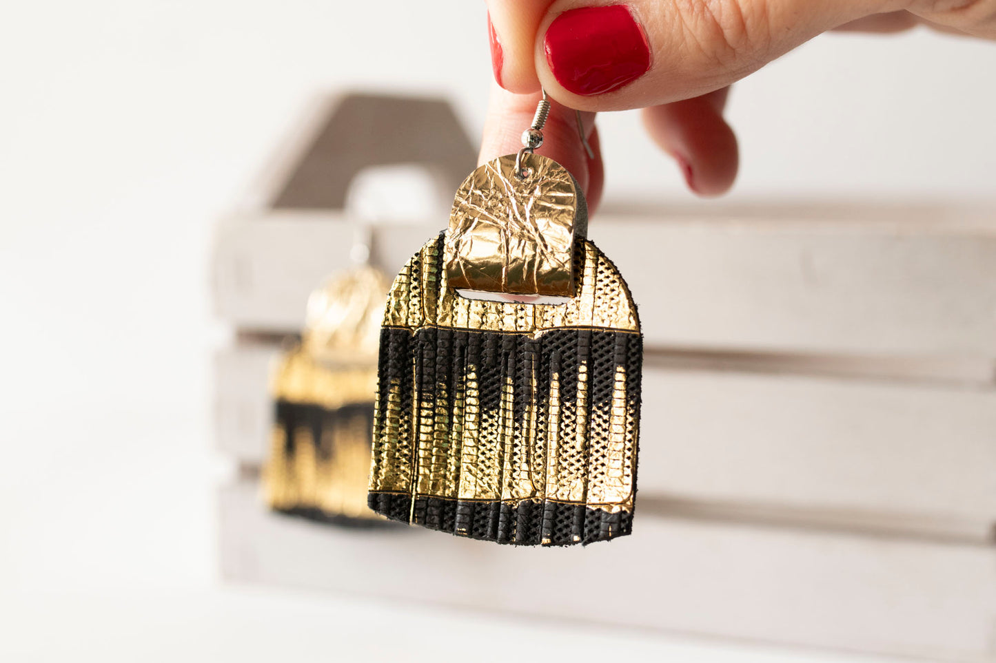 Leather Earrings / Fringies / Empire Gold & Gold Foil