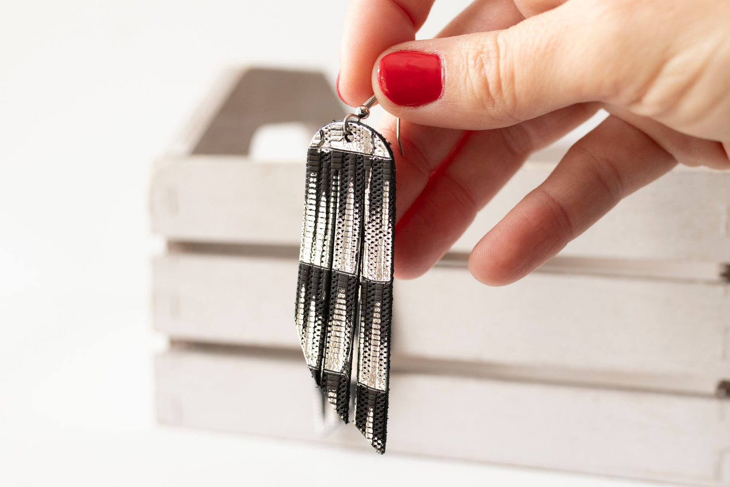 Leather Earrings / Fringe / Moonlight Deco