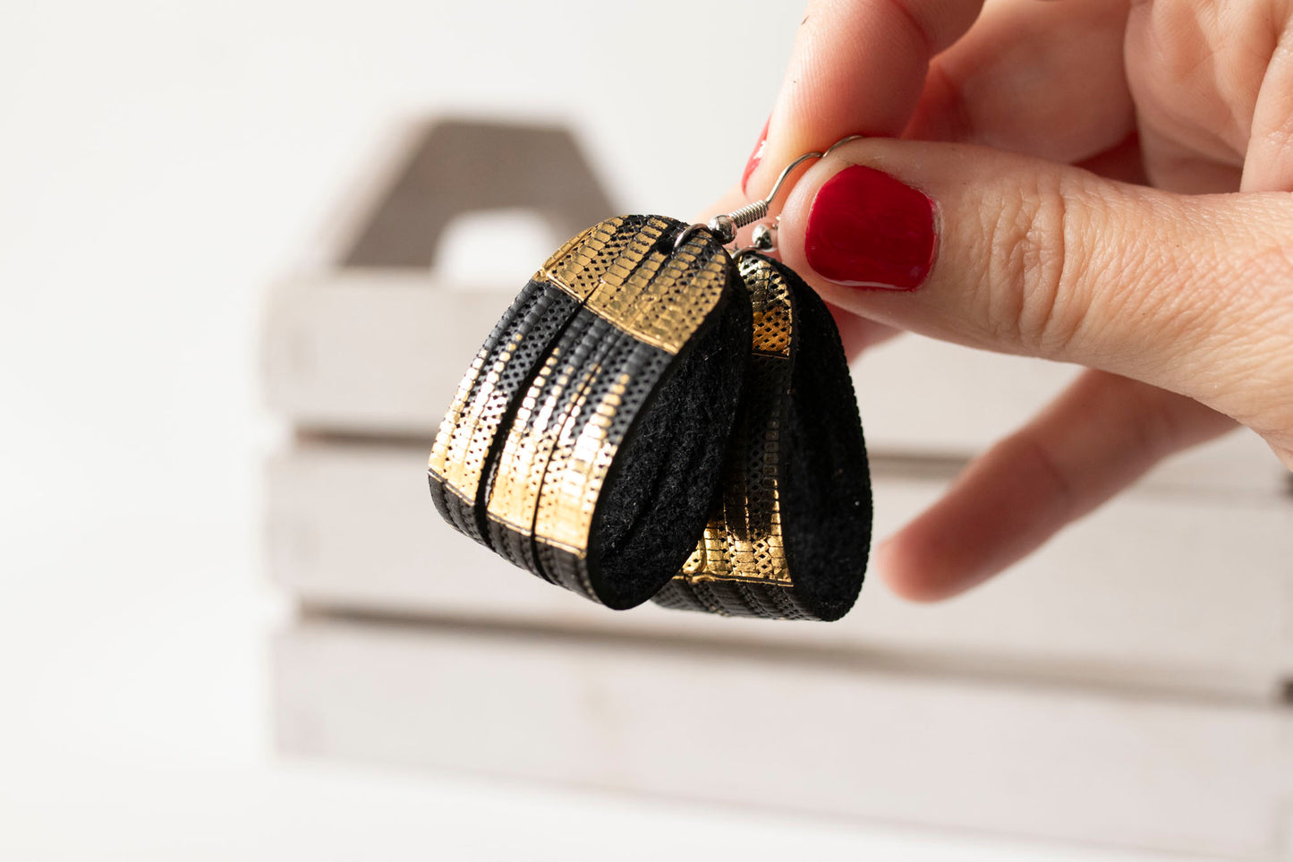 Leather Earrings / Mini Sliced / Empire Gold