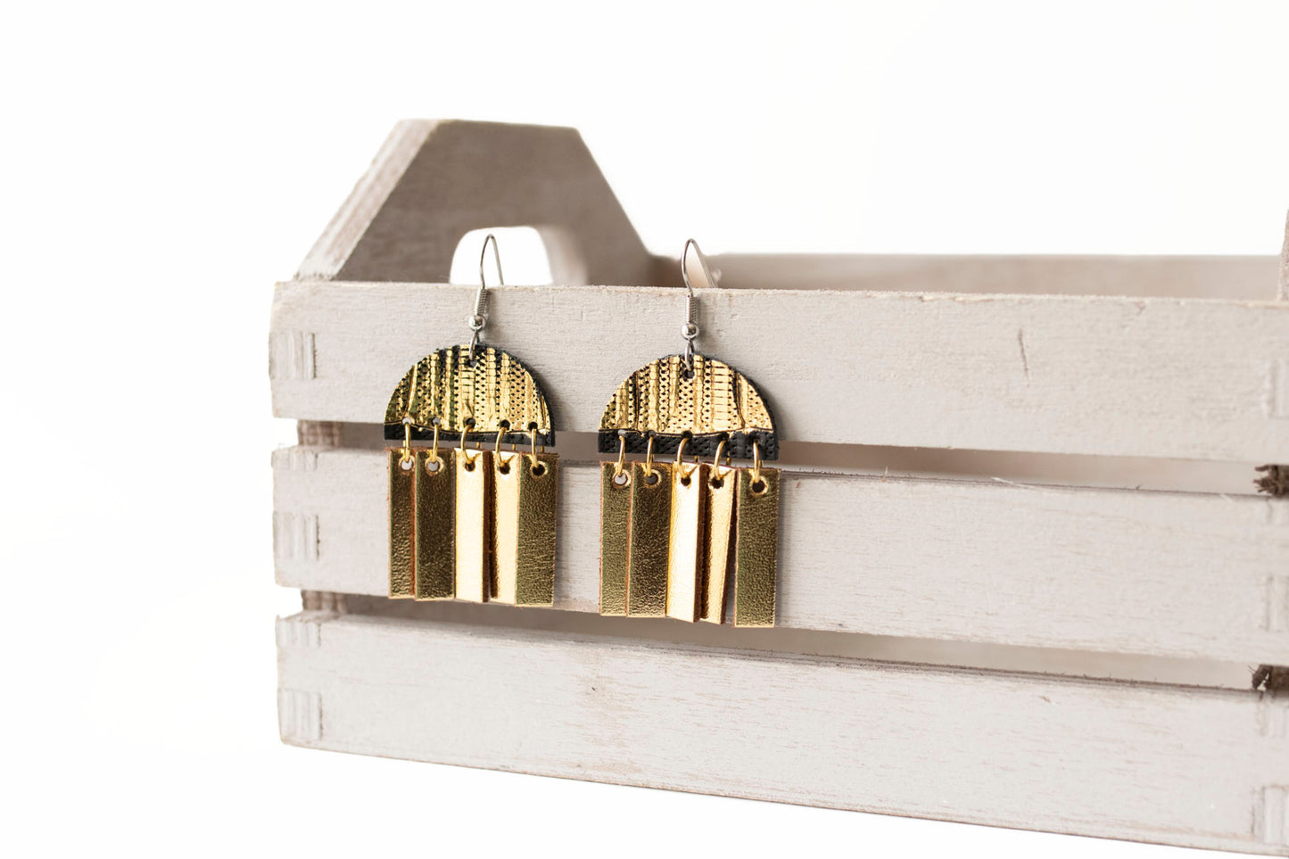 Leather Earrings / Cinque Luci / Empire Gold