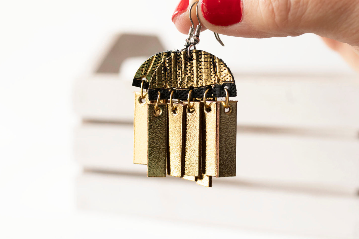 Leather Earrings / Cinque Luci / Empire Gold